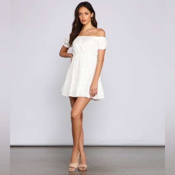 NEW | WINDSOR | Off The Shoulder Eyelet Skater Dress | Size Large - Picture 4 of 15